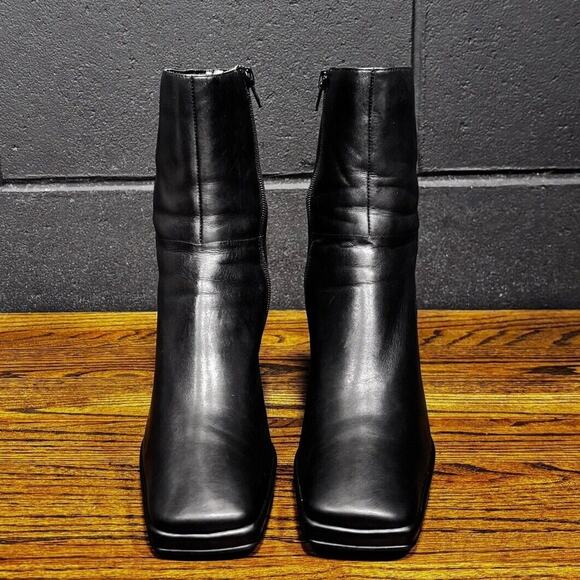 Vintage 90s Y2K AMERICAN EAGLE Black Leather Square Toe Platform Boots Women’s 8 - Picture 3 of 8